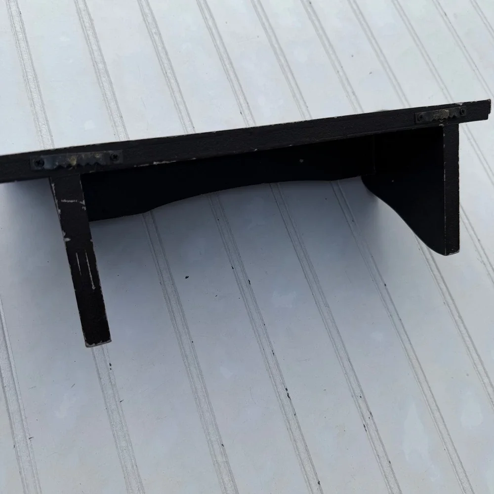 Small Dark Brown Wooden Wall Shelf with Plate Groove and Sawtooth Hangers
